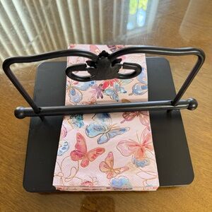 Longaberger Black Wrought Iron Napkin Holder 8" Square with Weighted Bar